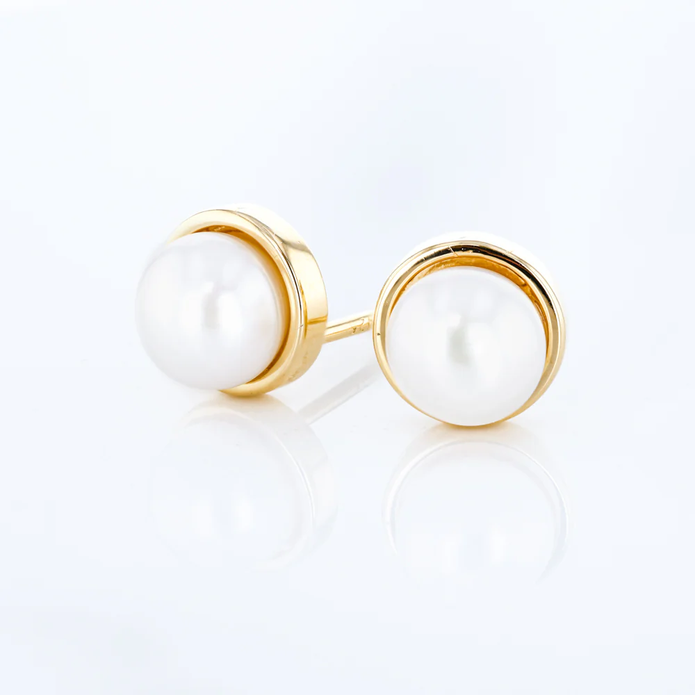 Gold Plated Sterling Silver Pearl Stud Earrings - Image 2
