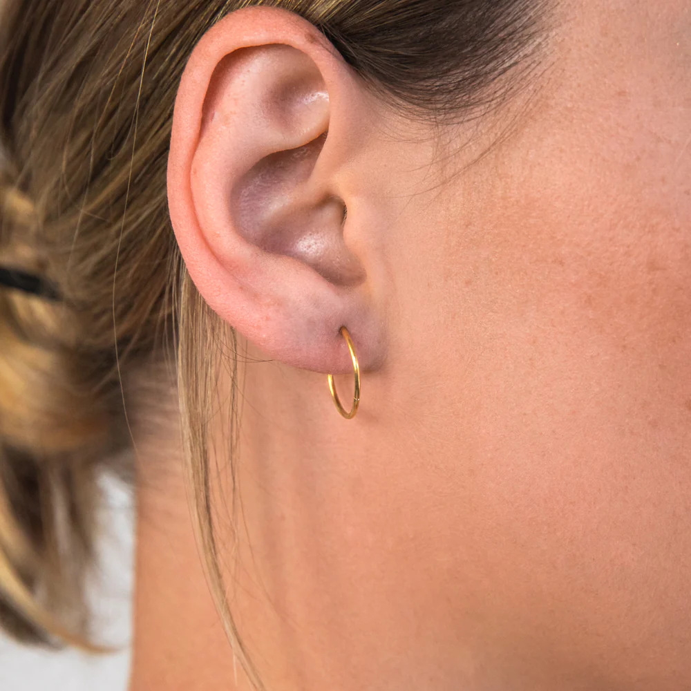 Gold Plated Sterling Silver Plain 16mm Sleeper Earrings - Image 2