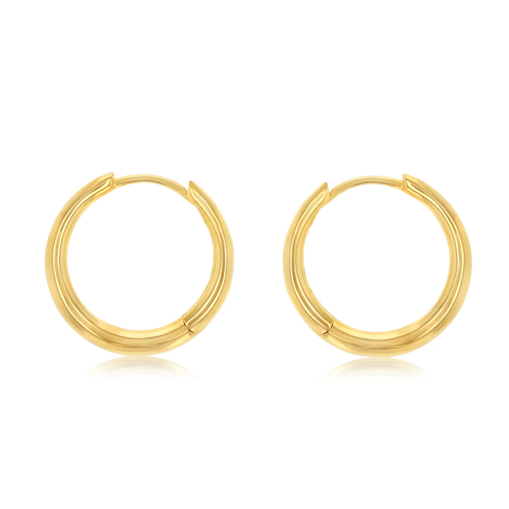 Gold Plated Sterling Silver Plain Huggie Earrings - Image 2