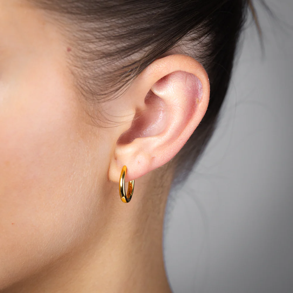 Gold Plated Sterling Silver Plain Huggie Earrings - Image 3