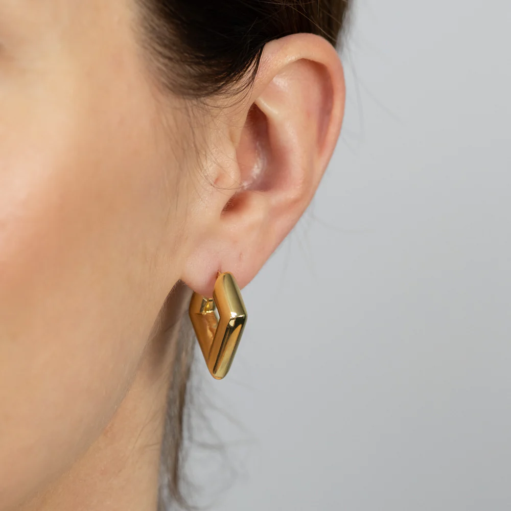 Gold Plated Sterling Silver Square Hoop Earrings - Image 3