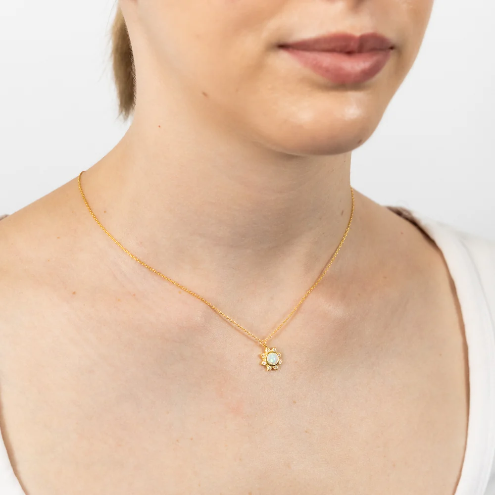 Gold Plated Sterling Silver Sun Created Opal Pendant With 45cm Chain - Image 2