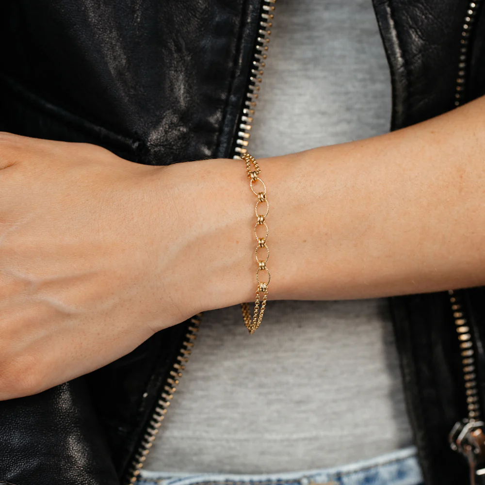 Gold Plated Sterling Silver Trace Link Ball Charm Bracelet - Image 4