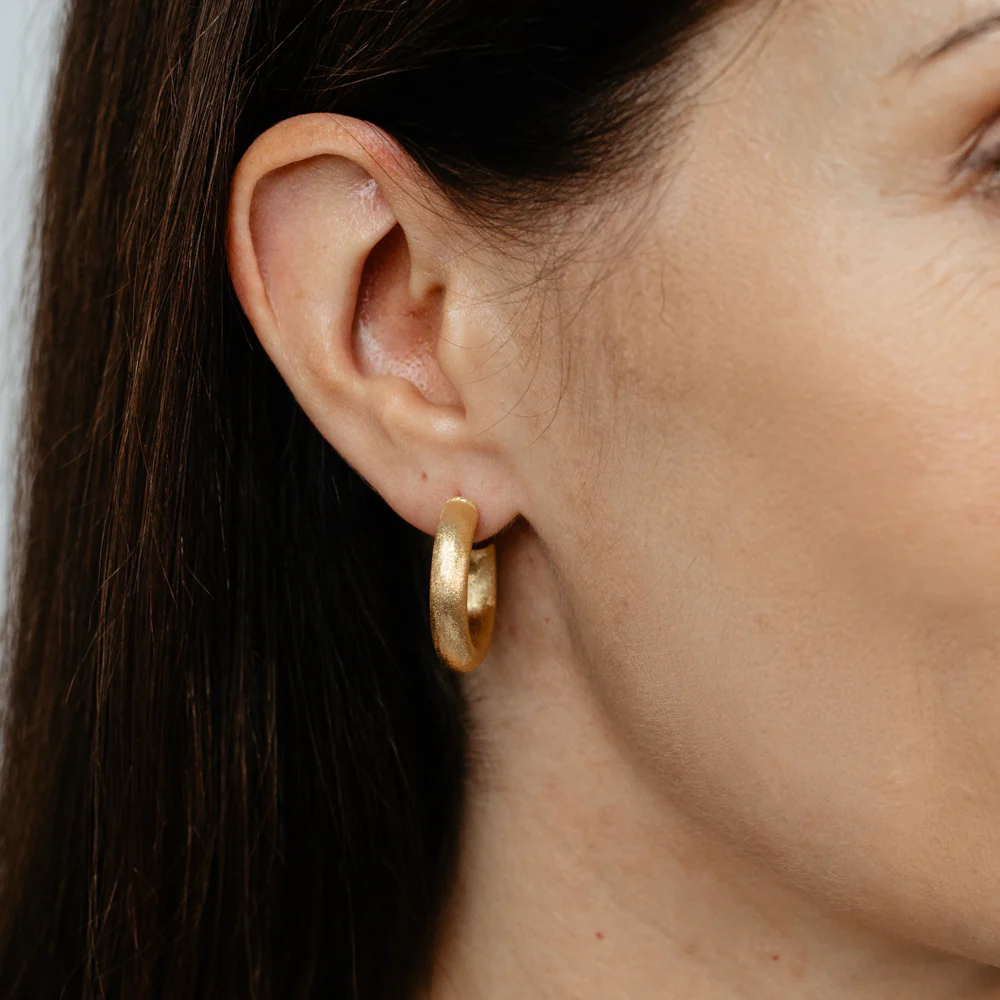 Gold Plated Sterling Silver Tube Hoop Earrings - Image 3