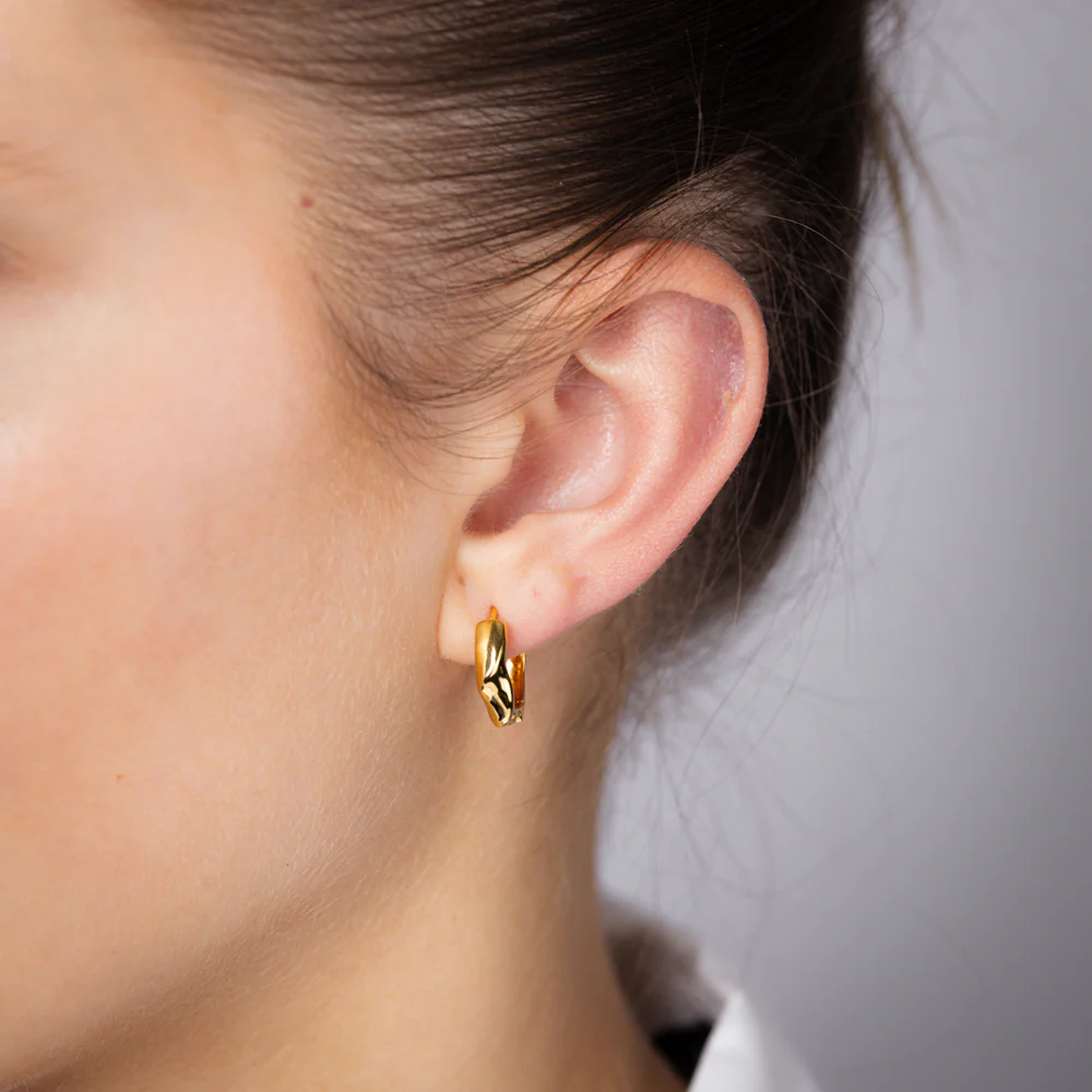 Gold Plated Sterling Silver Twisted Polished Huggie Earrings - Image 2