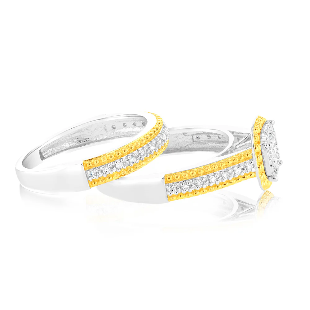 Gold Plated Sterling Silver1/4 Carat Diamond 2 Ring Bridal Set - Image 2