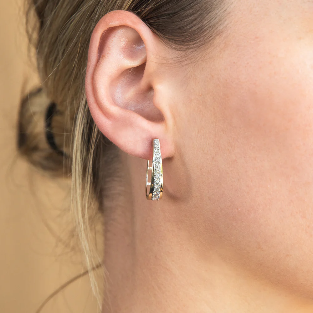 Gold Plated Sterling Silver1 Carat Diamond Hoop Earrings - Image 2