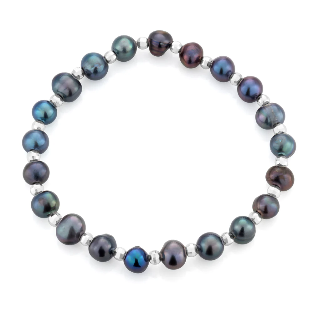Grey 6-6.5 mm Freshwater Pearl and Sterling Silver Bead Bracelet - Image 2