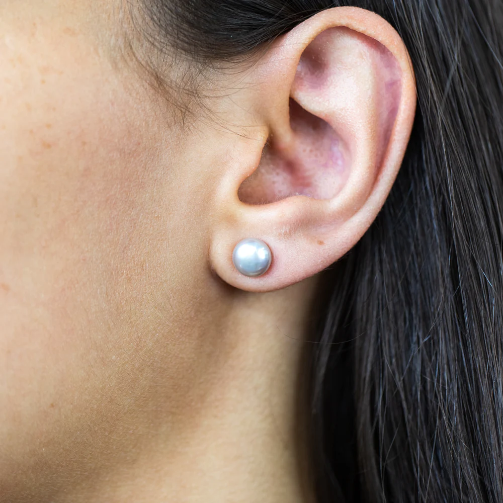 Grey Freshwater Pearl Stud Earrings - Image 3