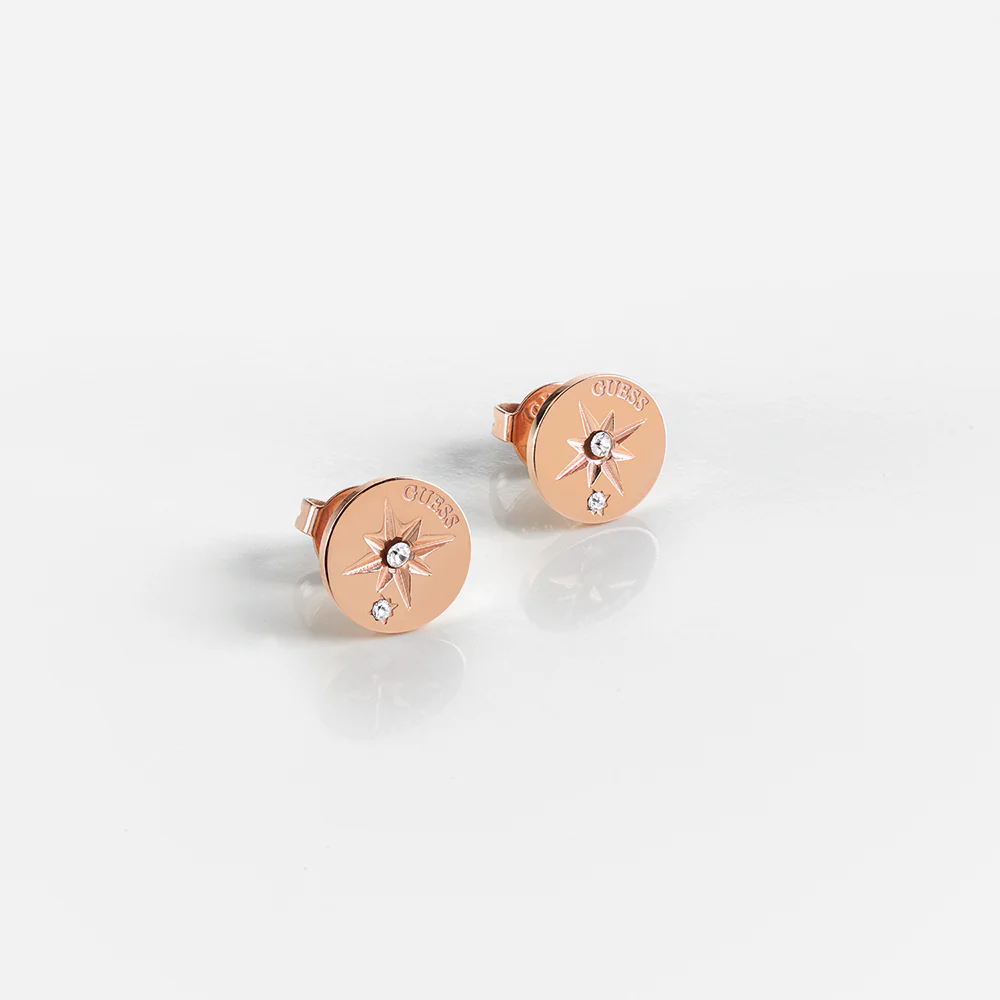 GUESS Engr Compass & Crystal Stud Earring SST+RGP - Image 2
