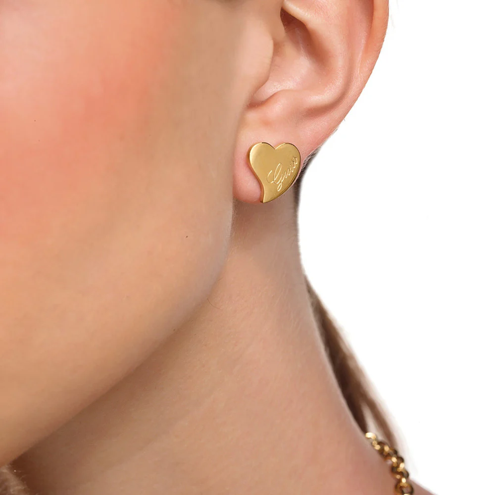 Guess Gold Plated Love Heart Stud Earrings - Image 2
