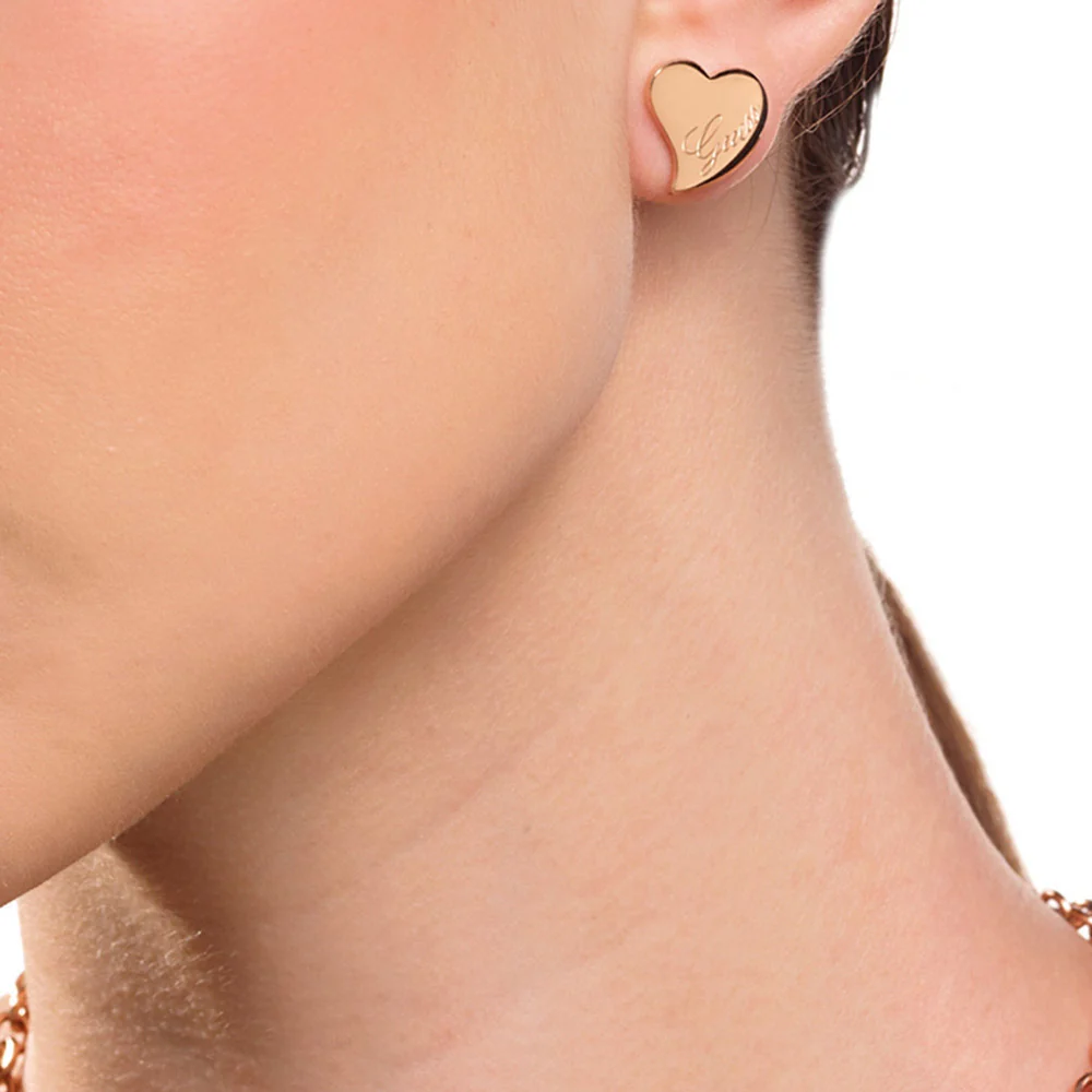 Guess Gold Plated Love Hearts Stud Earrings - Image 2