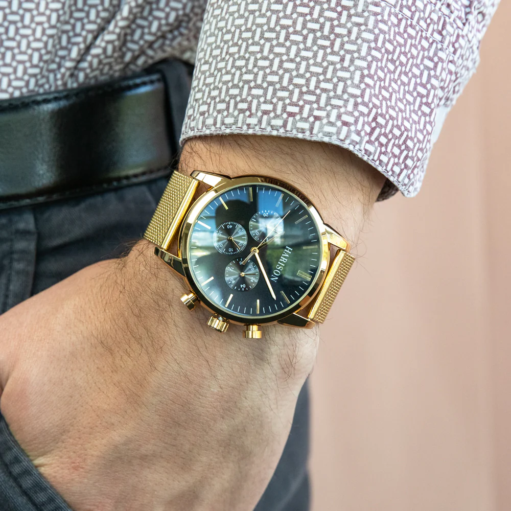 Harison Crew G0099SNS Gold Plated Stainless Steel Watch with Decorative Sub-Dials - Image 2