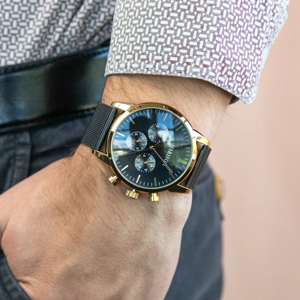 Harison Crew G099SNS Black Stainless Steel Watch with Decorative Sub-Dials - Image 2