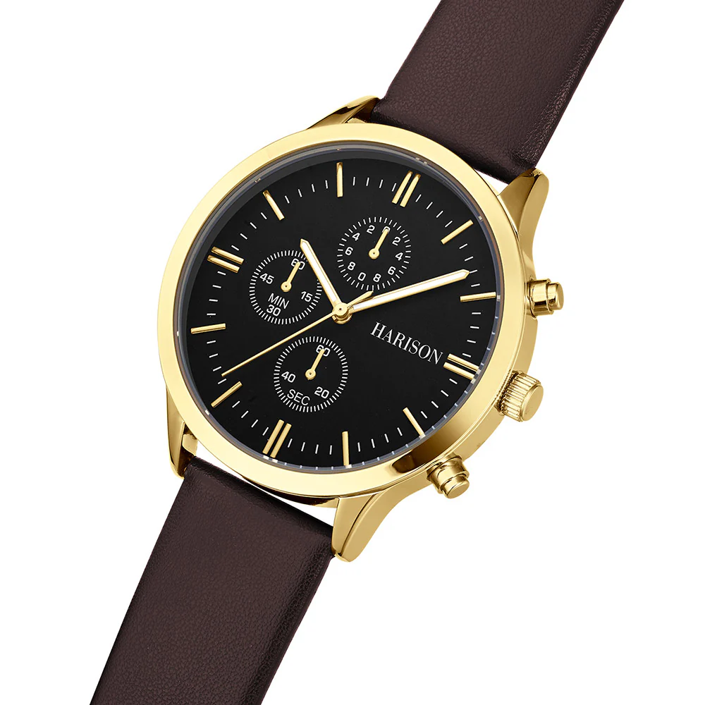 Harison Ezra GH025-YBBR 40mm Brown Leather Watch with Imitation Sub Dials - Image 3