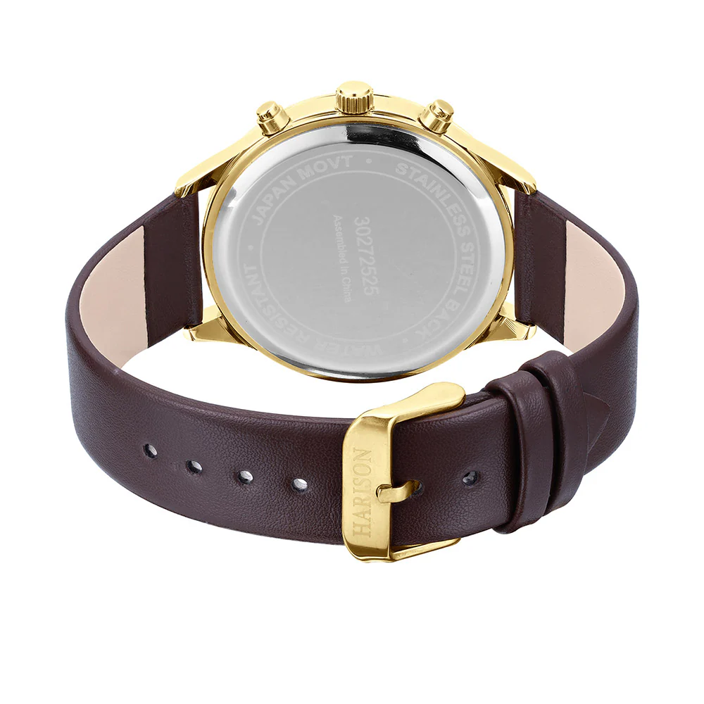 Harison Ezra GH025-YBBR 40mm Brown Leather Watch with Imitation Sub Dials - Image 4