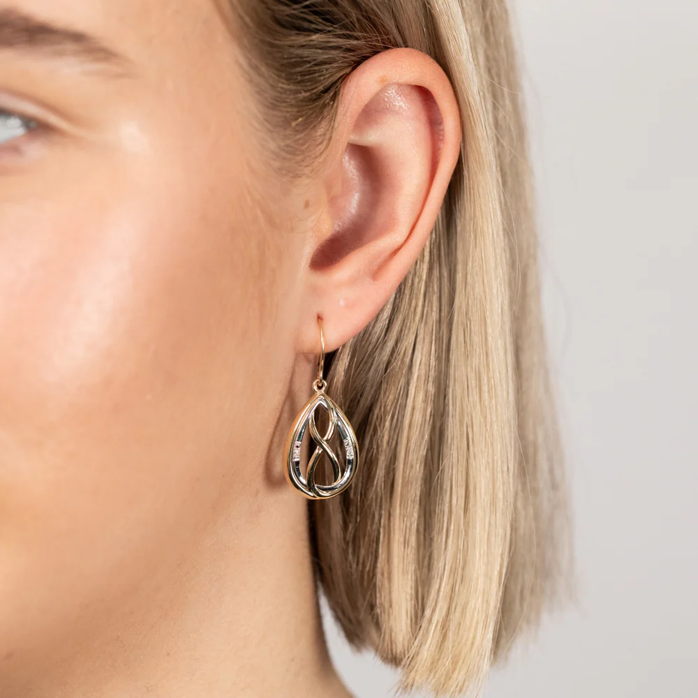 Infinity in Oval Shaped Drop Diamond Earrings in 9ct Yellow Gold - Image 2