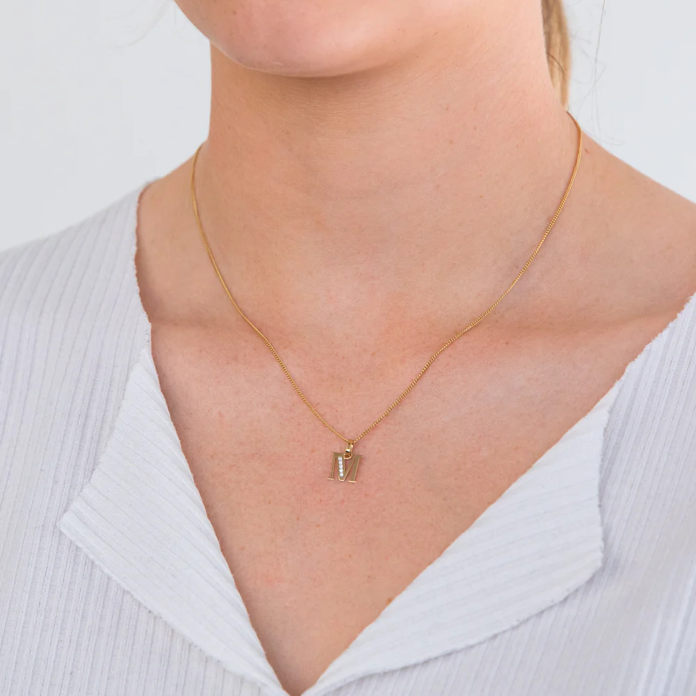 Initial M Zirconia Pendant in 9ct Yellow Gold - Image 2