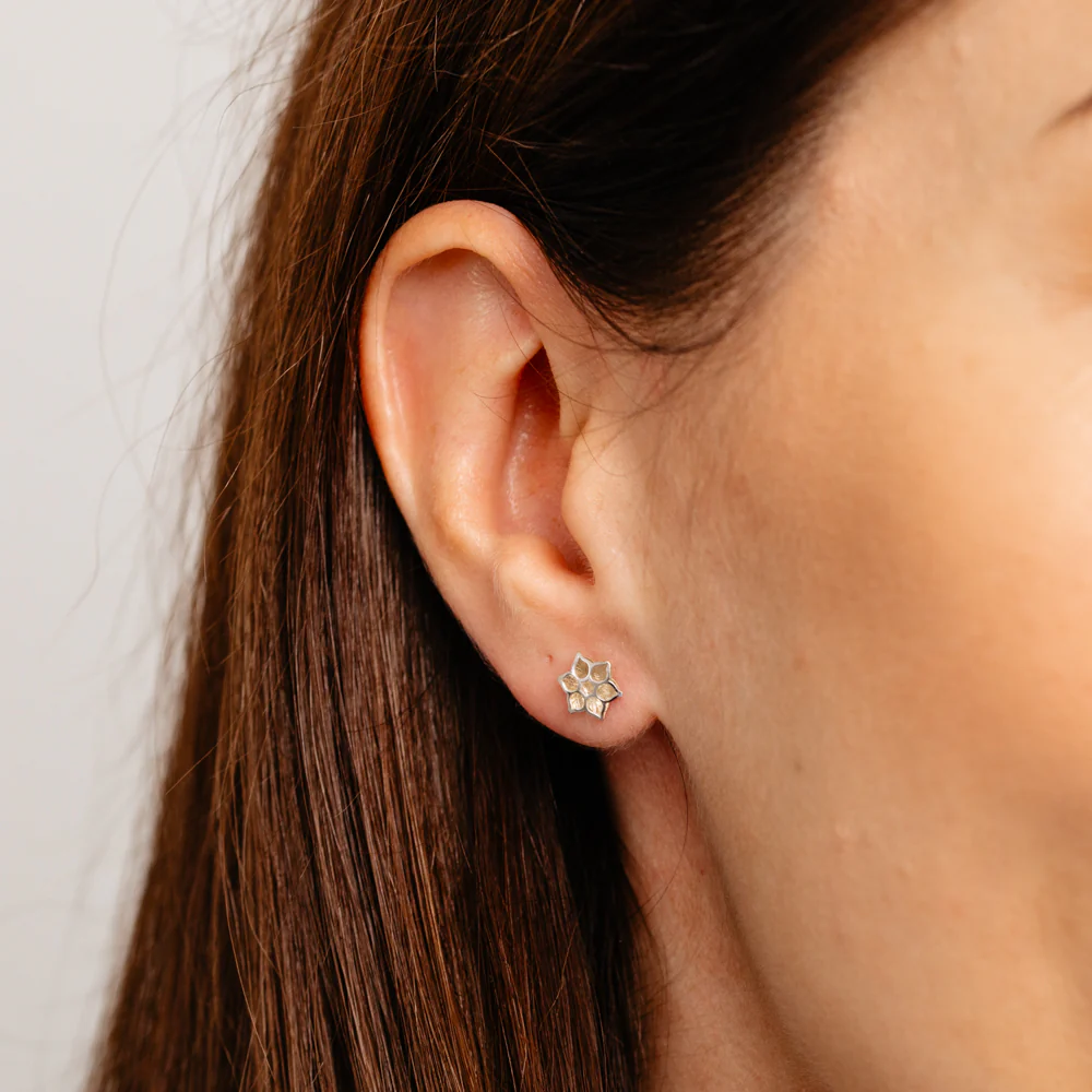 Lotus Flower Stud Earrings in 9ct Yellow Gold - Image 2