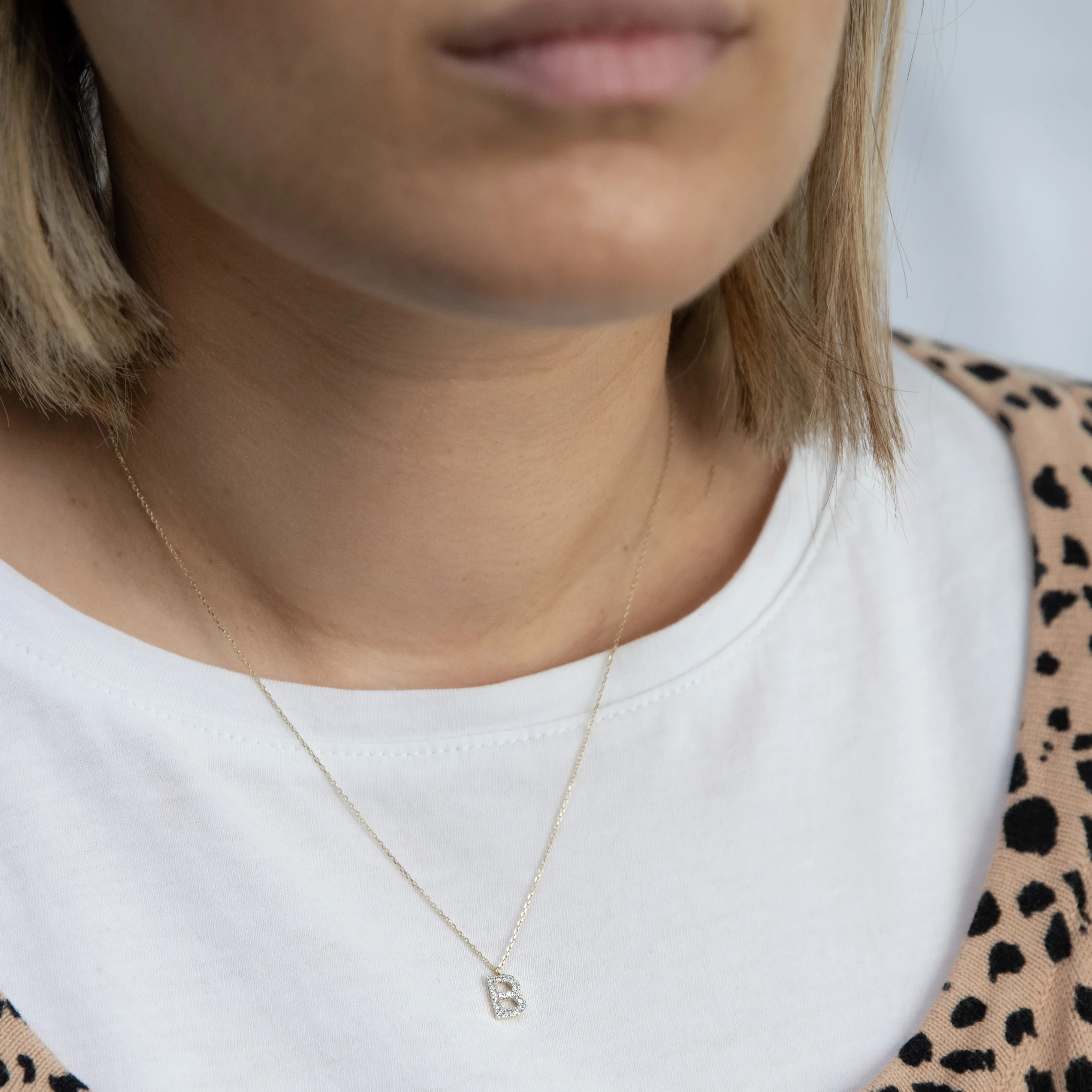 Luminesce Lab Diamond B Initial Pendant in 9ct Yellow Gold with Adjustable 45cm Chain - Image 2