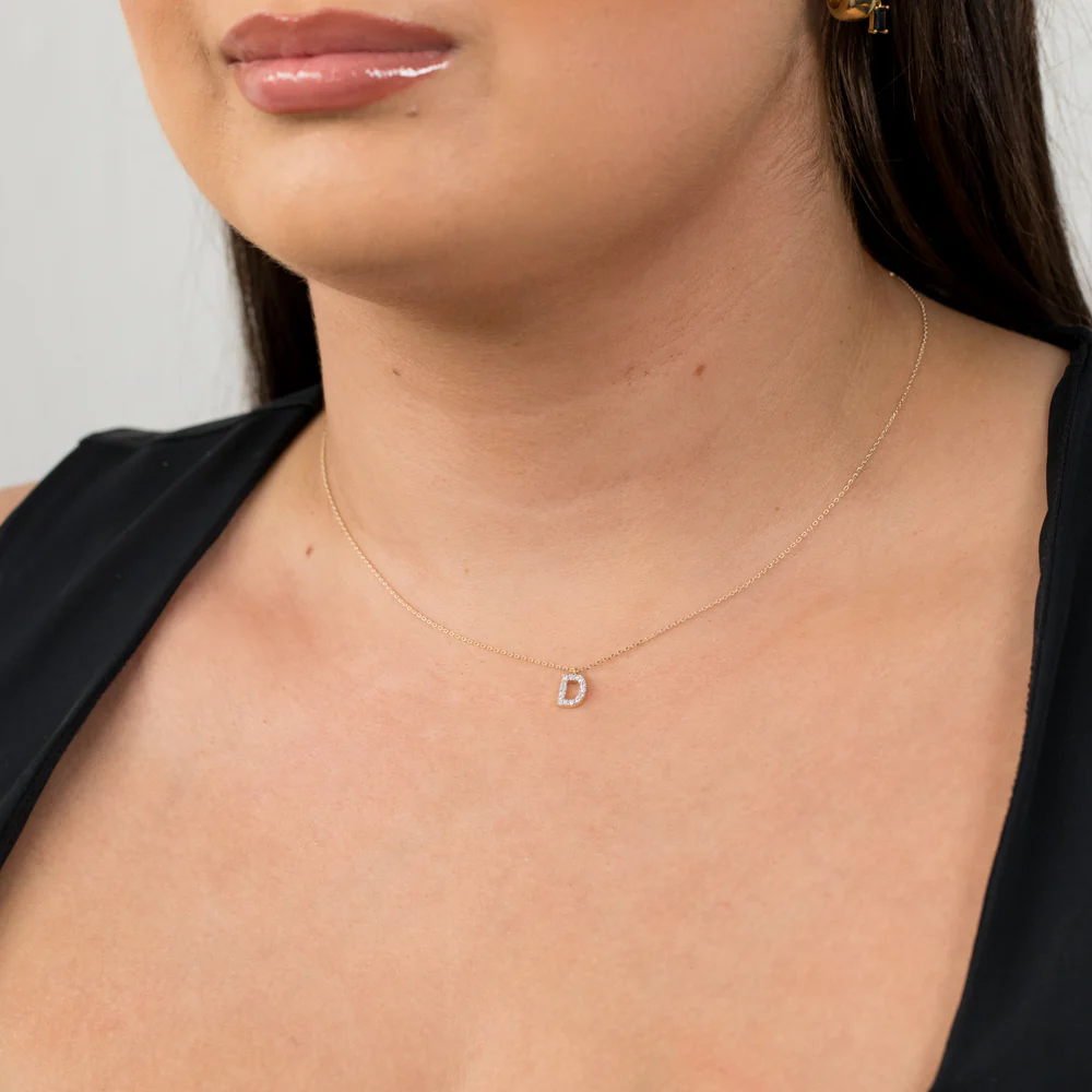 Luminesce Lab Diamond D Initial Pendant in 9ct Yellow Gold with Adjustable 45cm Chain - Image 2
