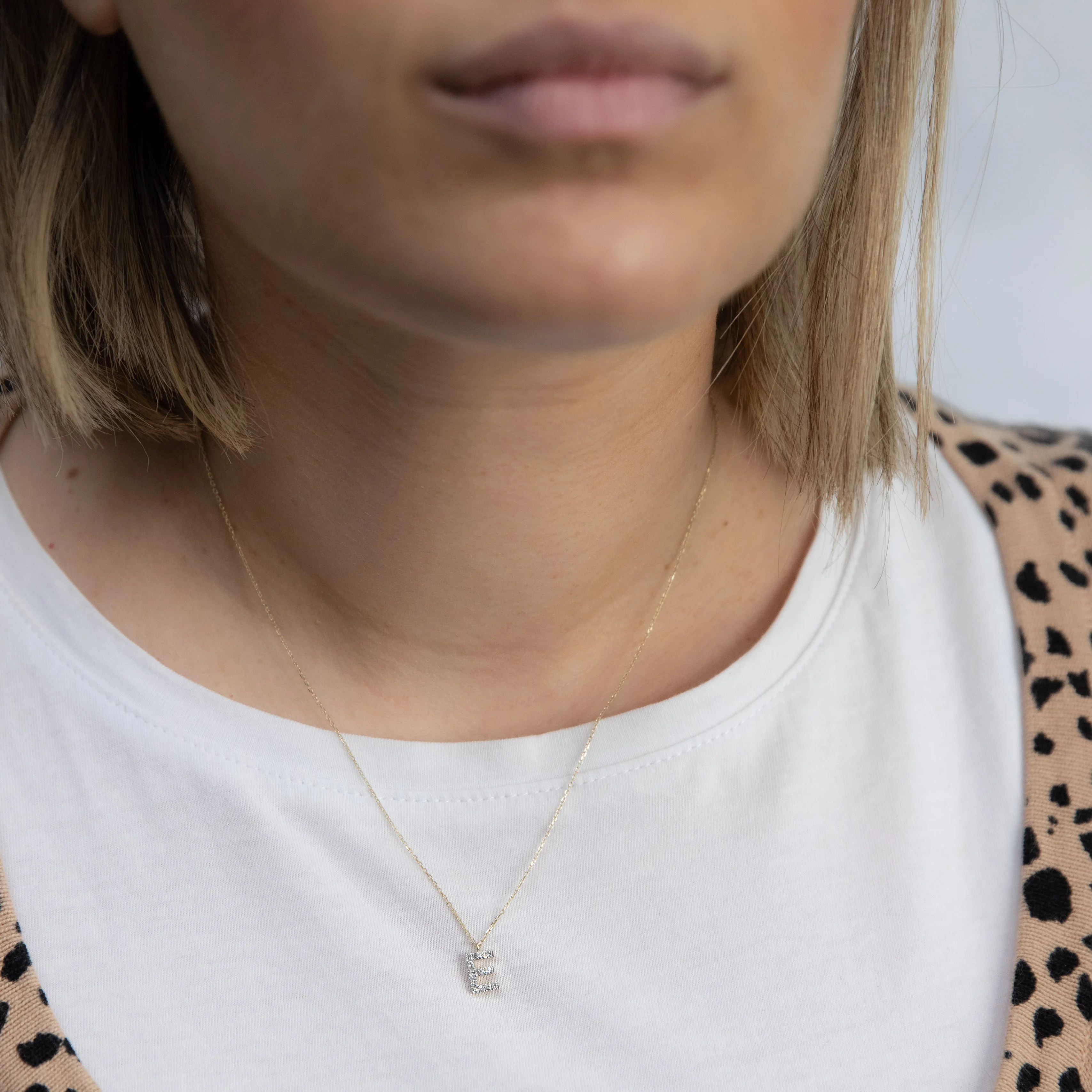 Luminesce Lab Diamond E Initial Pendant in 9ct Yellow Gold with Adjustable 45cm Chain - Image 2