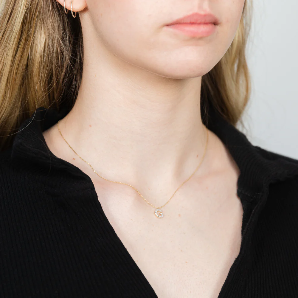 Luminesce Lab Diamond G Initial Pendant in 9ct Yellow Gold with Adjustable 45cm Chain - Image 2