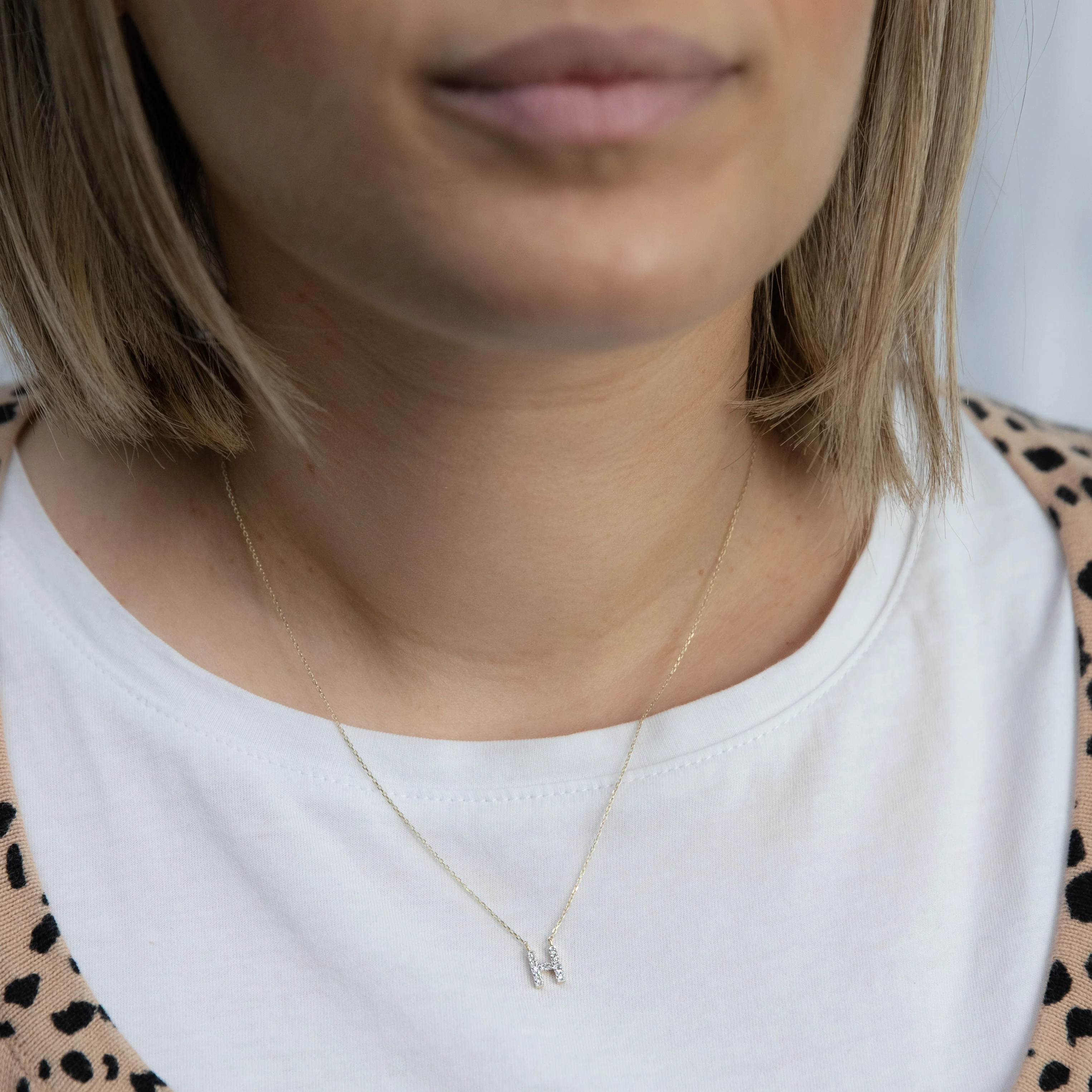 Luminesce Lab Diamond H Initial Pendant in 9ct Yellow Gold with Adjustable 45cm Chain - Image 2