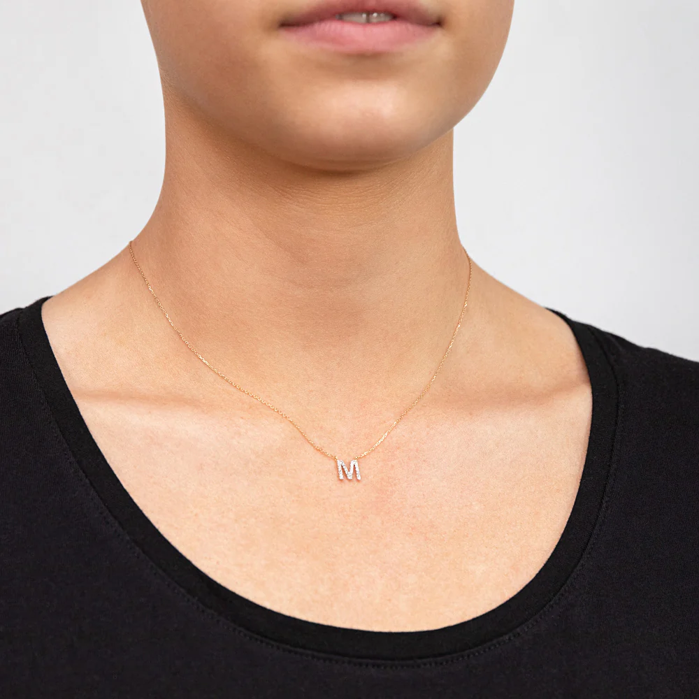 Luminesce Lab Diamond M Initial Pendant in 9ct Yellow Gold with Adjustable 45cm Chain - Image 2