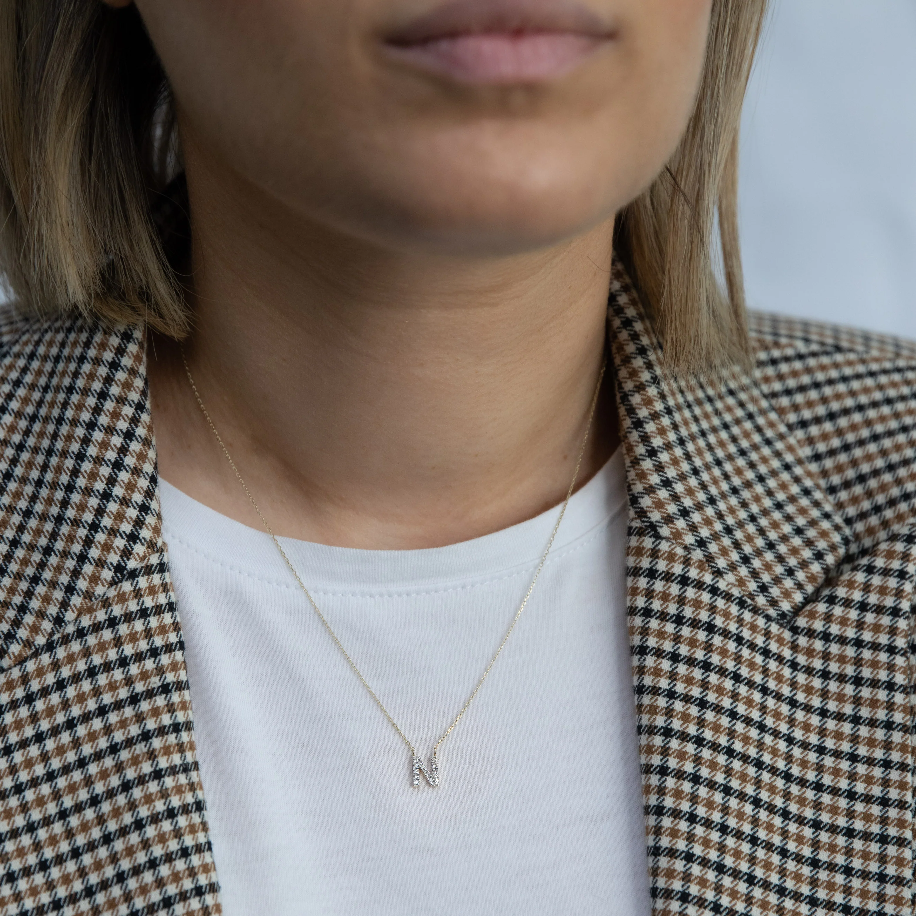 Luminesce Lab Diamond N Initial Pendant in 9ct Yellow Gold with Adjustable 45cm Chain - Image 2
