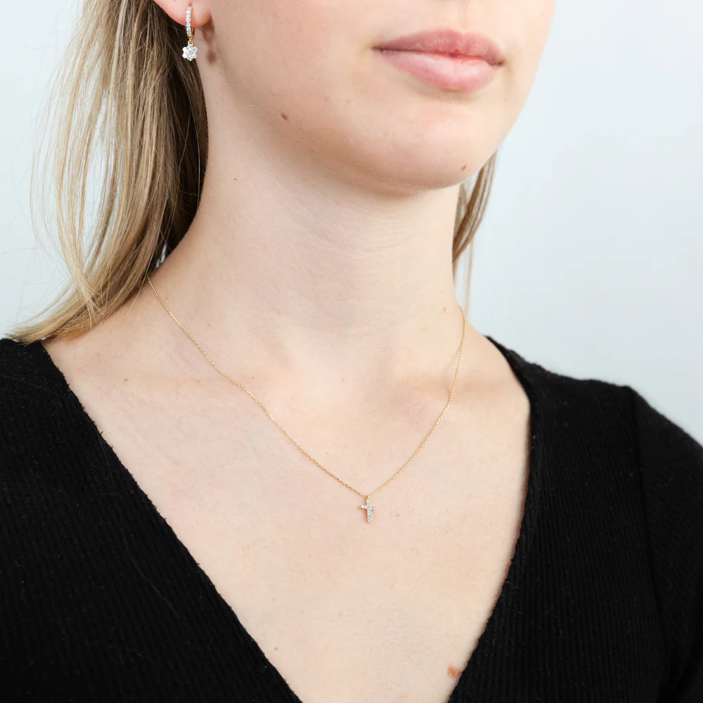 Luminesce Lab Diamond Petite Cross Pendant 9ct Yellow Gold on Adjustable 45cm Chain - Image 2