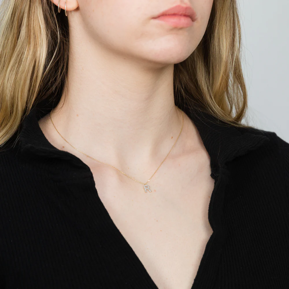 Luminesce Lab Diamond R Initial Pendant in 9ct Yellow Gold with Adjustable 45cm Chain - Image 2
