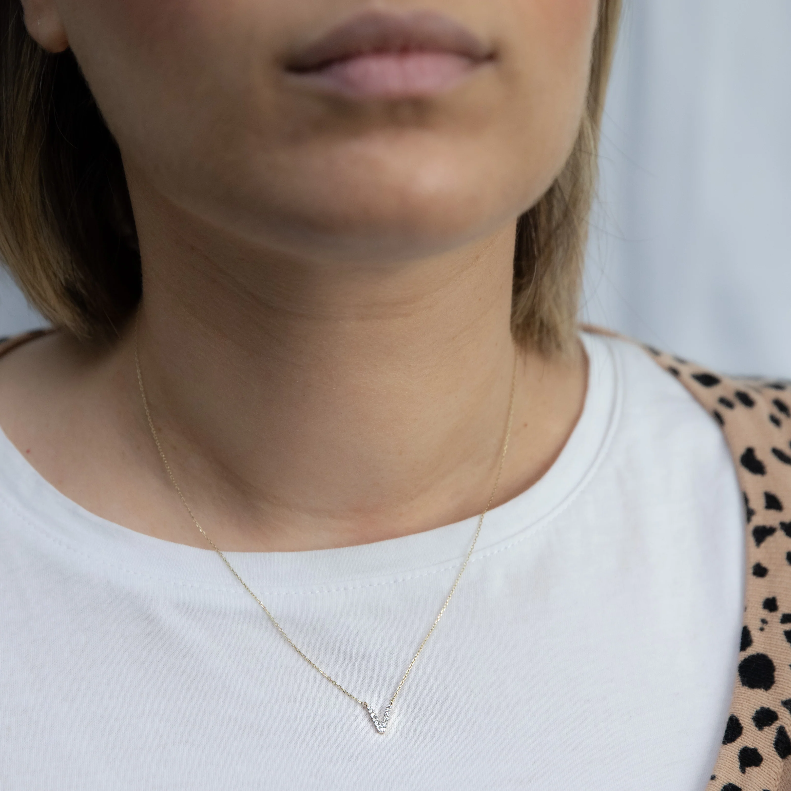 Luminesce Lab Diamond V Initial Pendant in 9ct Yellow Gold with Adjustable 45cm Chain - Image 2