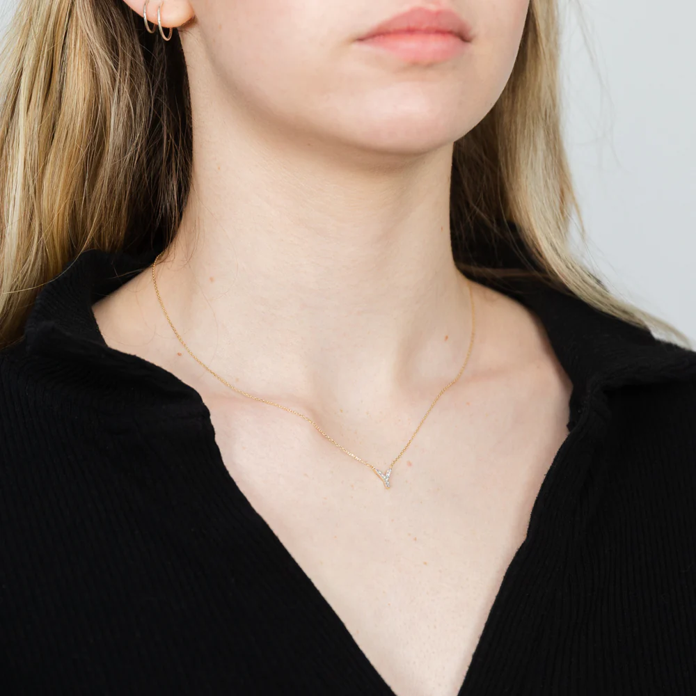 Luminesce Lab Diamond Y Initial Pendant in 9ct Yellow Gold with Adjustable 45cm Chain - Image 2