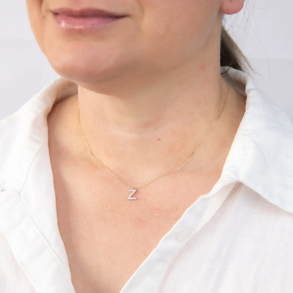 Luminesce Lab Diamond Z Initial Pendant in 9ct Yellow Gold with Adjustable 45cm Chain - Image 2