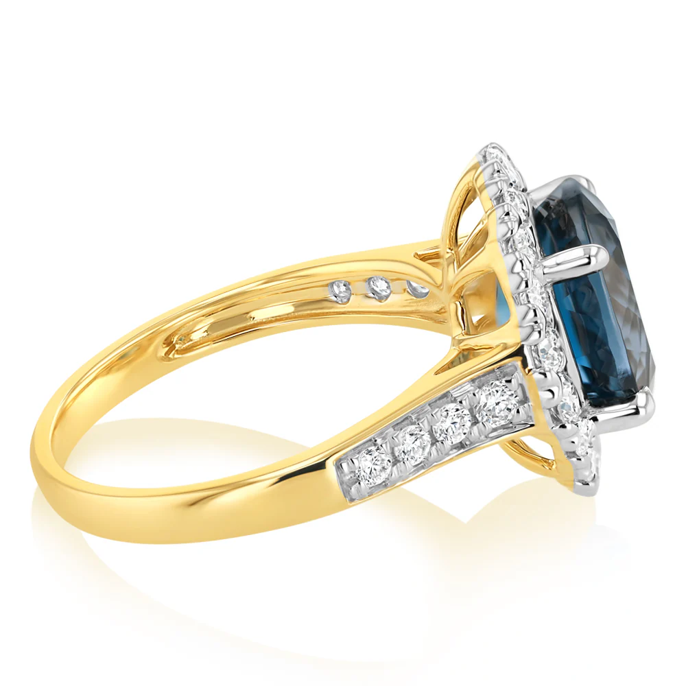 Luminesce Lab Grown 0.65 Carat Diamond and Blue Topaz Dress Ring in 9ct Yellow Gold - Image 2