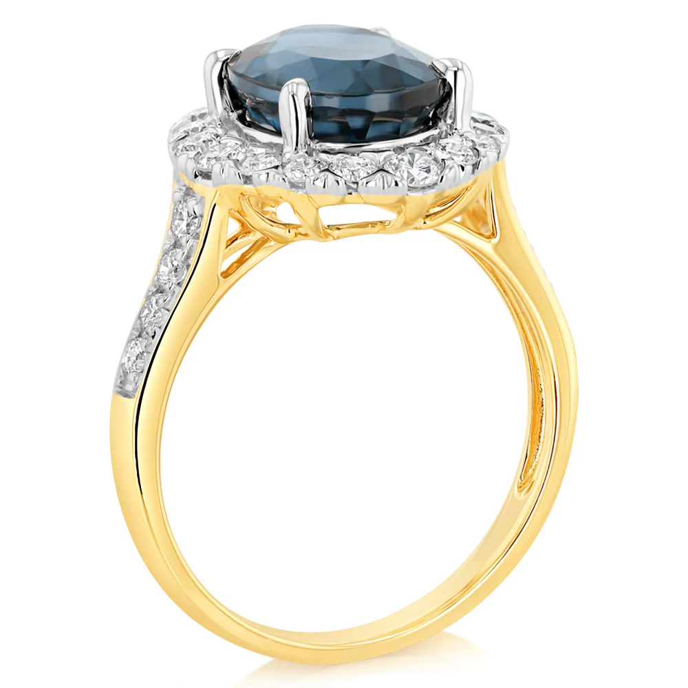 Luminesce Lab Grown 0.65 Carat Diamond and Blue Topaz Dress Ring in 9ct Yellow Gold - Image 3