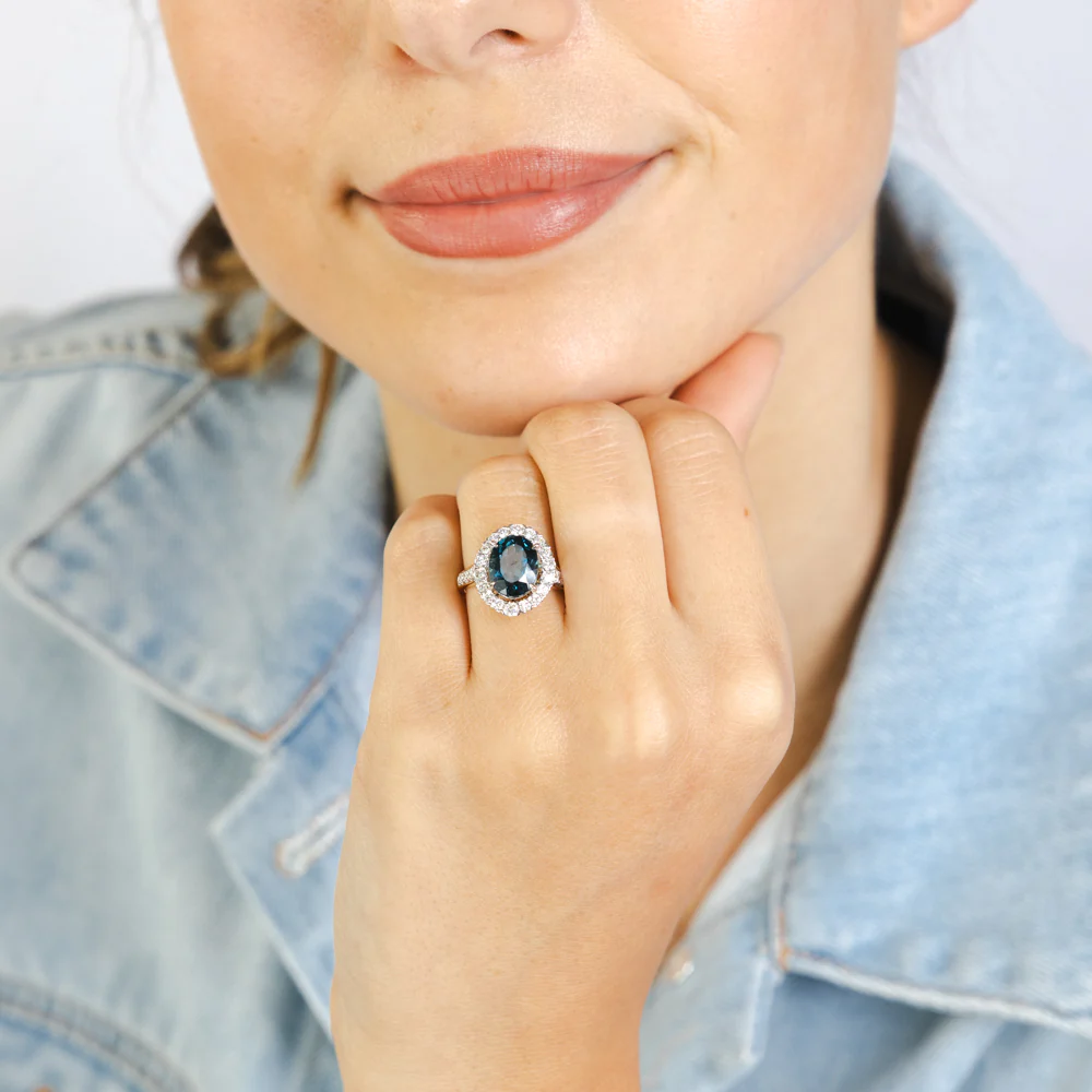 Luminesce Lab Grown 0.65 Carat Diamond and Blue Topaz Dress Ring in 9ct Yellow Gold - Image 4