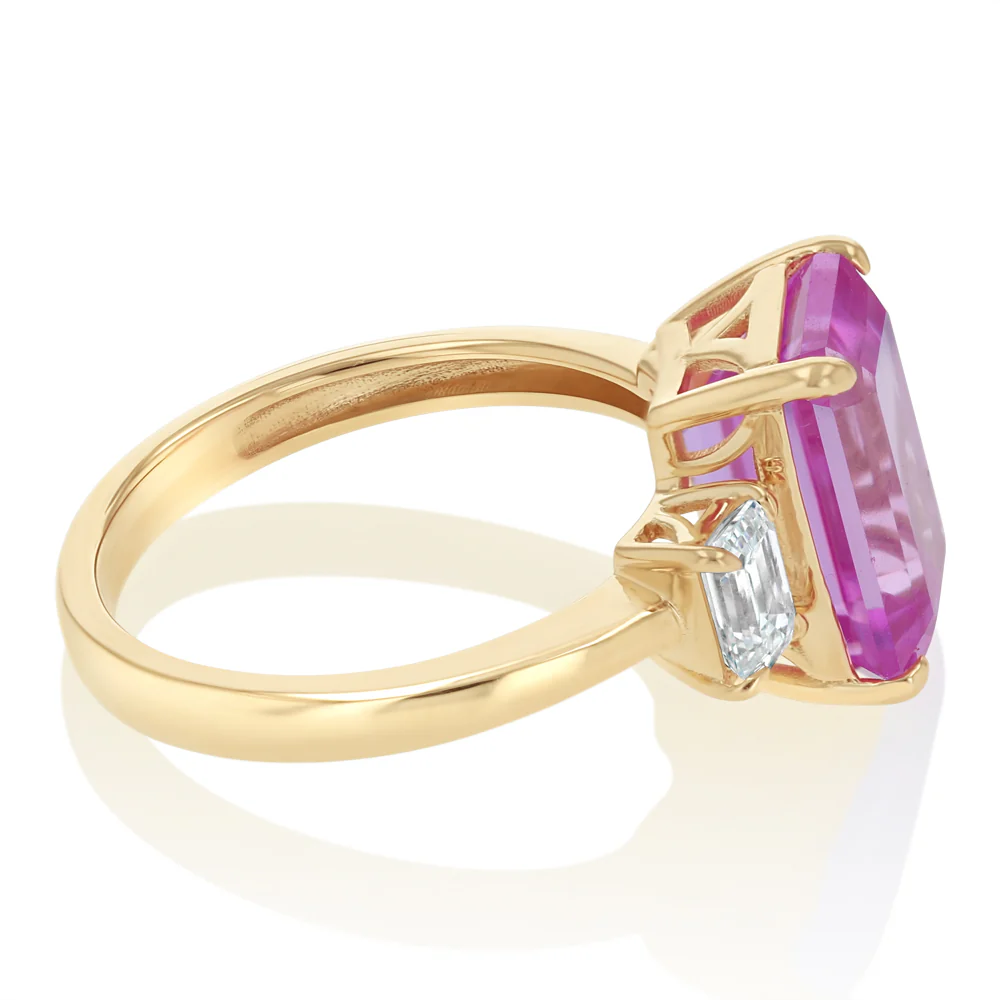 Luminesce Lab Grown 0.70 Carat Diamond and 7 Carat Created Pink Sapphire Ring in 9ct Yellow Gold - Image 2