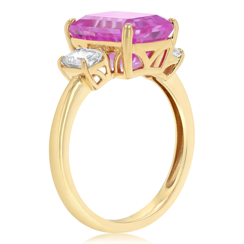 Luminesce Lab Grown 0.70 Carat Diamond and 7 Carat Created Pink Sapphire Ring in 9ct Yellow Gold - Image 3