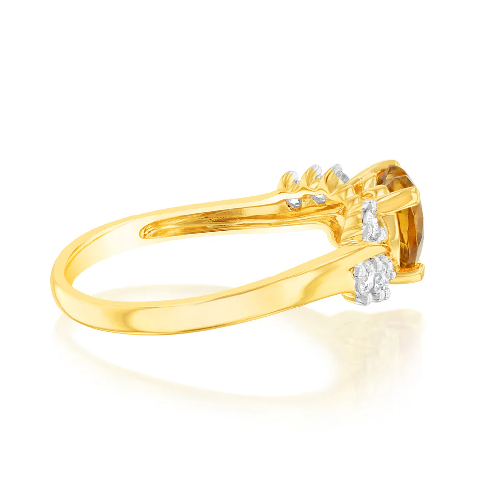 Luminesce Lab Grown 0.75 Carat Citrine Heart Ring with 1/5 Carat of Diamonds in 9ct Yellow Gold - Image 2