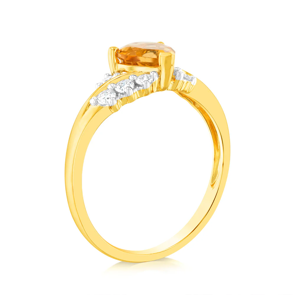 Luminesce Lab Grown 0.75 Carat Citrine Heart Ring with 1/5 Carat of Diamonds in 9ct Yellow Gold - Image 3