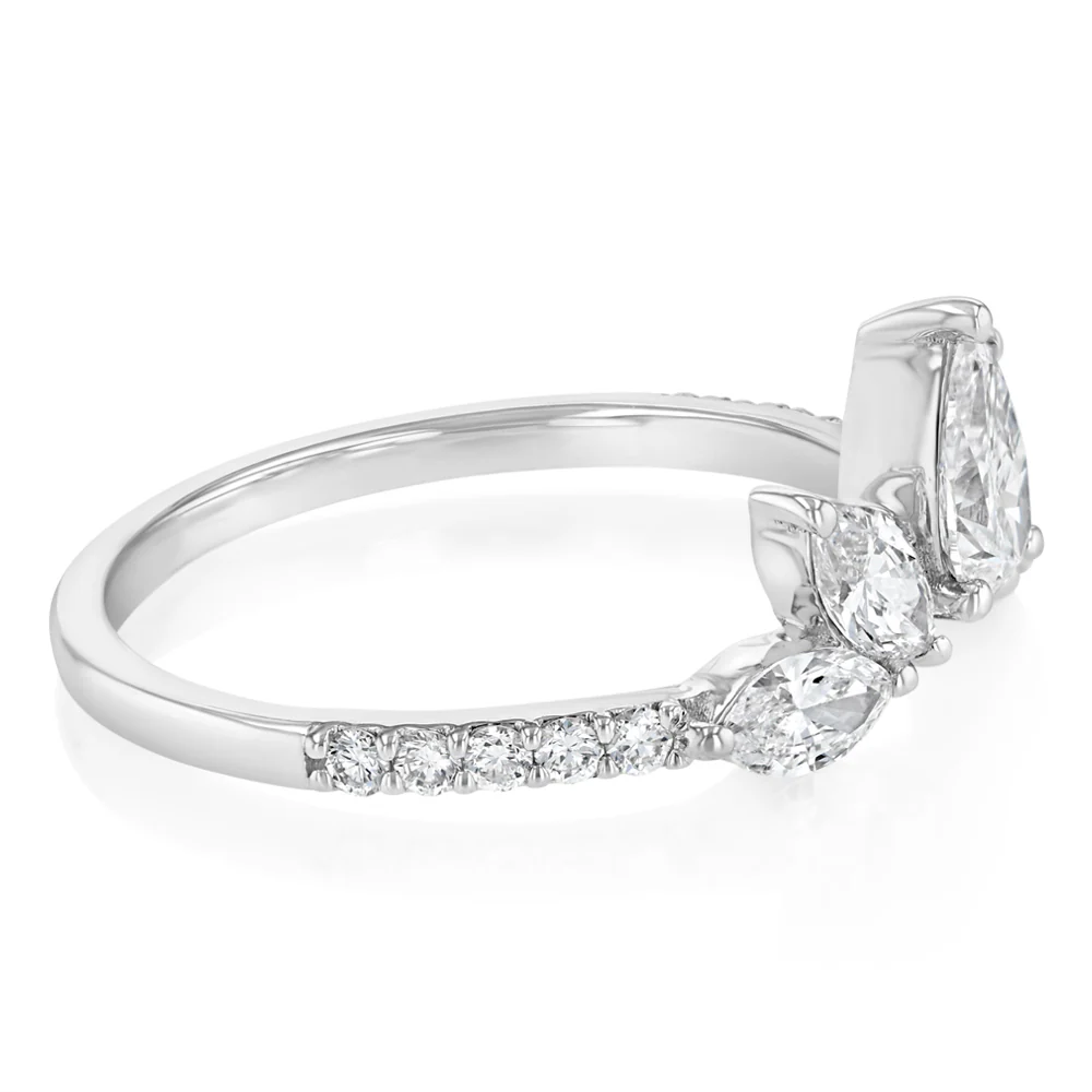 Luminesce Lab Grown 0.85 Carat Pear, Marquise, and Brilliant Cut Diamond Ring in 9ct White Gold - Image 2