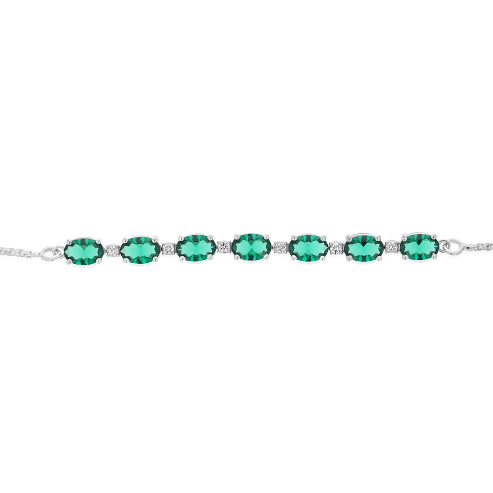 Luminesce Lab Grown 1/10 Carat Diamond and 4.15 Carat Created Emerald Bolo Bracelet in Sterling Silver - Image 2