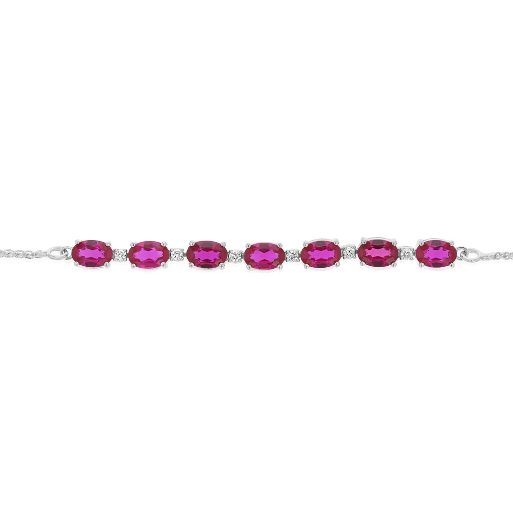 Luminesce Lab Grown 1/10 Carat Diamond and 4.15 Carat Created Ruby Bolo Bracelet in Sterling Silver - Image 2