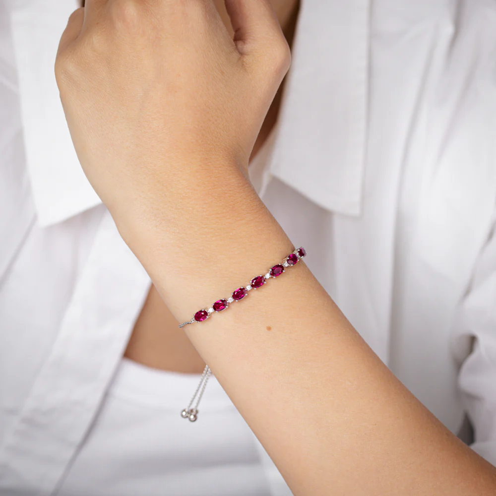 Luminesce Lab Grown 1/10 Carat Diamond and 4.15 Carat Created Ruby Bolo Bracelet in Sterling Silver - Image 3