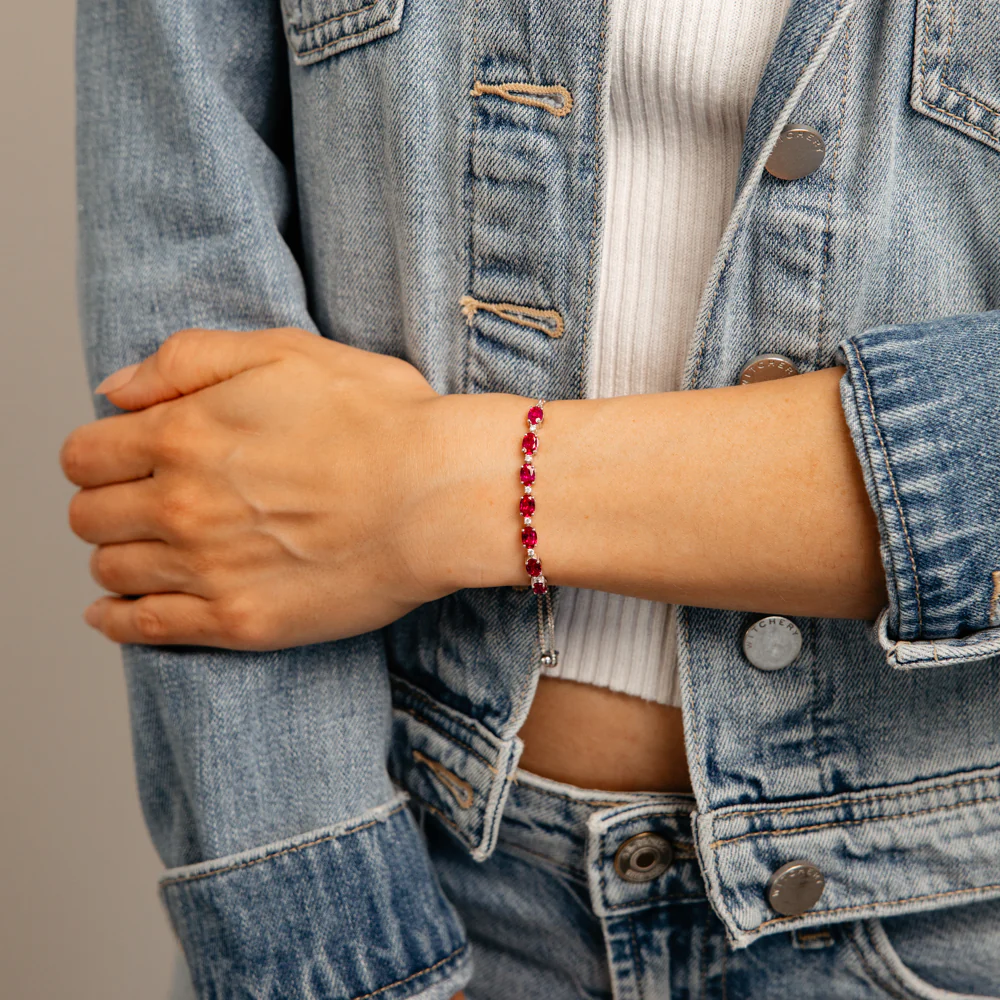Luminesce Lab Grown 1/10 Carat Diamond and Created Ruby 24cm Bolo Bracelet in Sterling Silver - Image 3