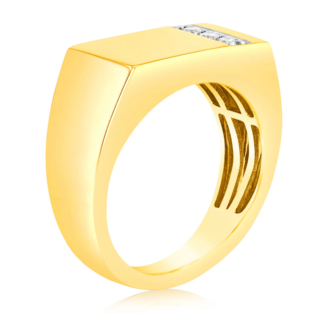 Luminesce Lab Grown 1/10 Carat Diamond Gents Ring in 9ct Yellow Gold - Image 3