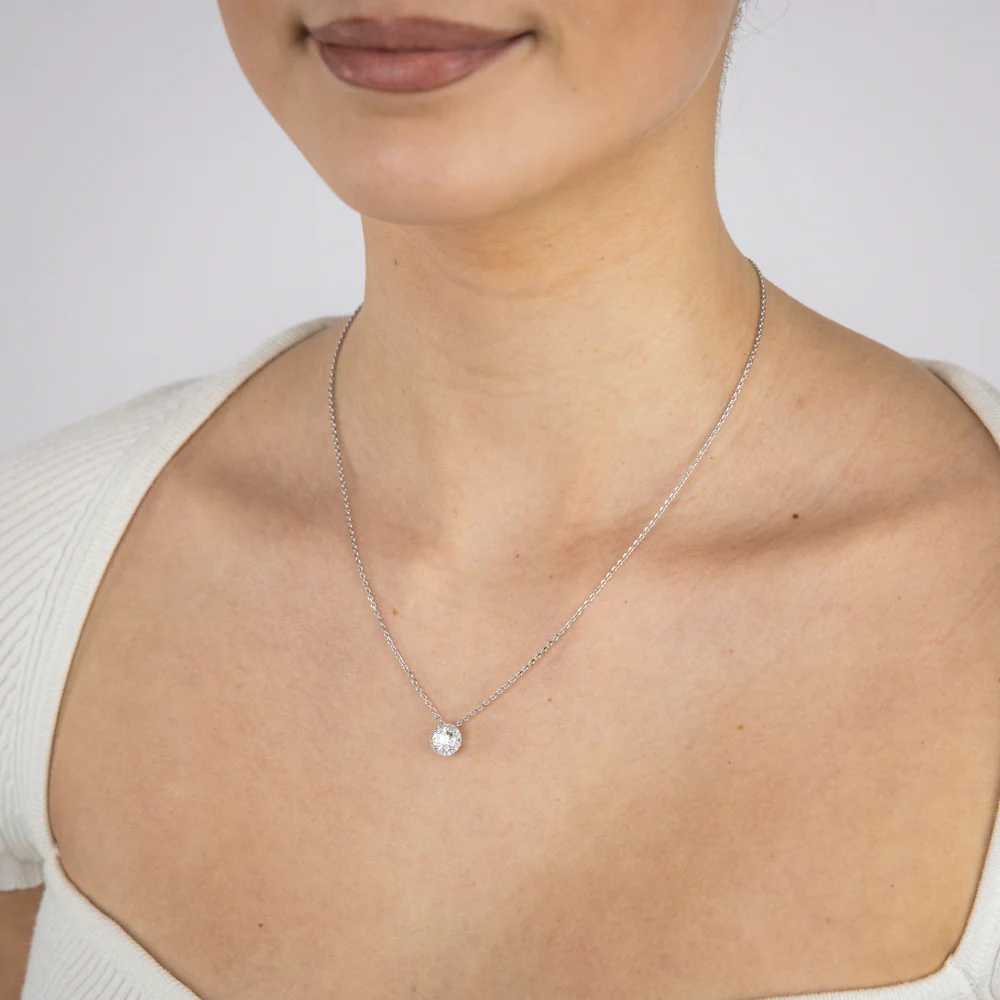 Luminesce Lab Grown 1.10 Carat Diamond Solitaire Halo Pendant Sterling Silver - Image 2