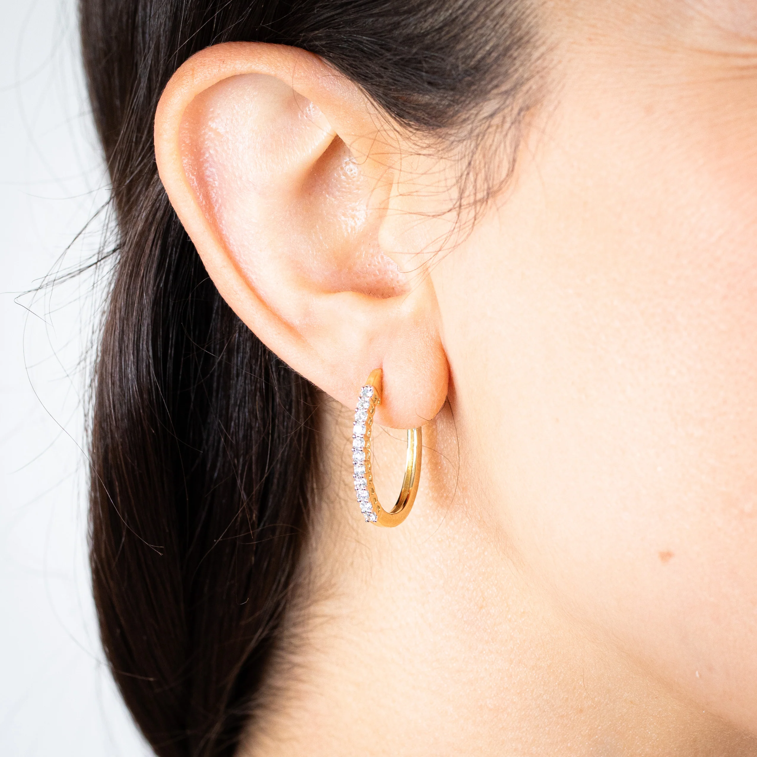 Luminesce Lab Grown 1/2 Carat Diamond Claw Hoop Earrings in 9ct Yellow Gold - Image 2